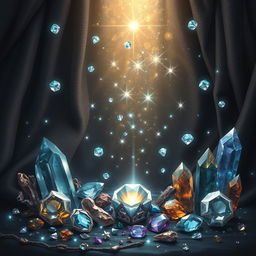 A captivating fantasy image showcasing a mystical scene filled with diamonds, precious stones, and crystals