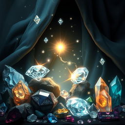 A captivating fantasy image showcasing a mystical scene filled with diamonds, precious stones, and crystals