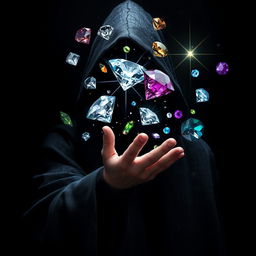 A mesmerizing fantasy scene depicting the power of controlling and connecting with diamonds, precious stones, and crystals