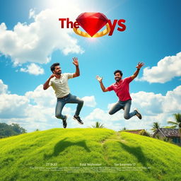 A cinematic adventurous film poster titled 'The Boys' featuring three 27-year-old Indian men, each representing a unique characteristic: one is deaf, another is blind, and the third is mute