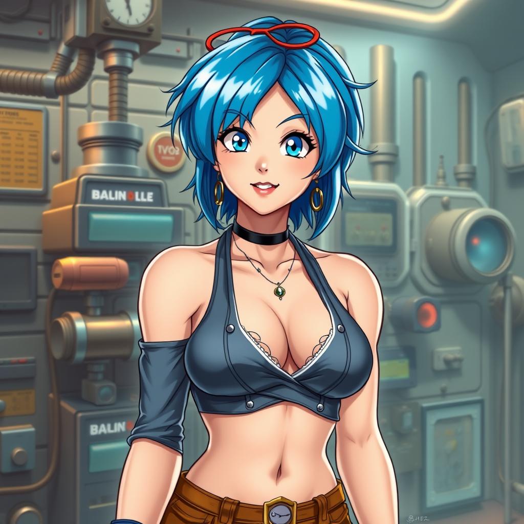 A detailed artistic depiction of Bulma, a character from the Dragon Ball series, in a tasteful and creative way