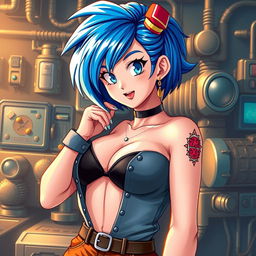 A detailed artistic depiction of Bulma, a character from the Dragon Ball series, in a tasteful and creative way