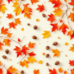 A stunning wallpaper featuring vibrant oak autumn leaves in shades of orange, yellow, and red, delicately scattered across the design