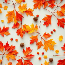 A stunning wallpaper featuring vibrant oak autumn leaves in shades of orange, yellow, and red, delicately scattered across the design