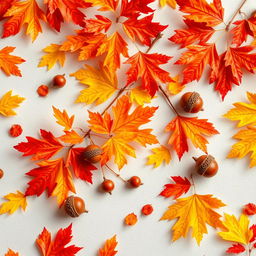 A stunning wallpaper featuring vibrant oak autumn leaves in shades of orange, yellow, and red, delicately scattered across the design