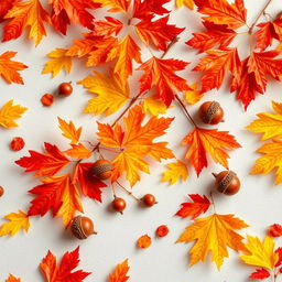 A stunning wallpaper featuring vibrant oak autumn leaves in shades of orange, yellow, and red, delicately scattered across the design