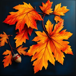 A beautiful, bright wallpaper featuring large oak autumn leaves with acorns prominently displayed on one side