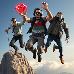 Three unique individuals embarking on an adventurous quest to capture a mystical red diamond ring