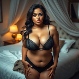 A voluptuous and attractive woman with striking features, highlighting her curvy figure and ample bosom