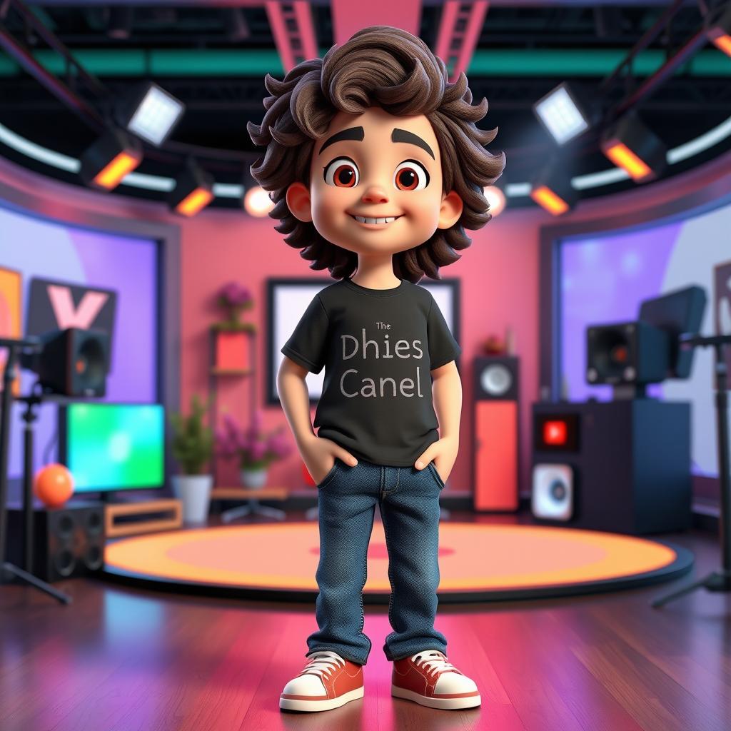 A 3D animated character of a teenage boy with long, curly hair