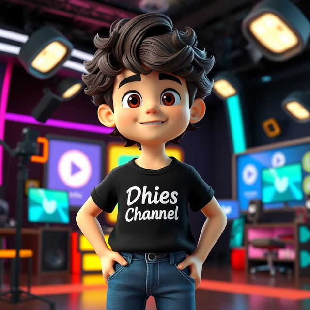 A 3D animated character of a teenage boy with long, curly hair