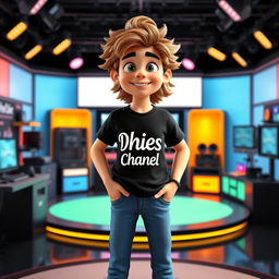 A 3D animated character of a teenage boy with long, curly hair