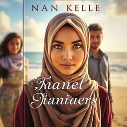 The front cover of a novel featuring a beautiful woman wearing a hijab with sharp, mesmerizing eyes at the forefront