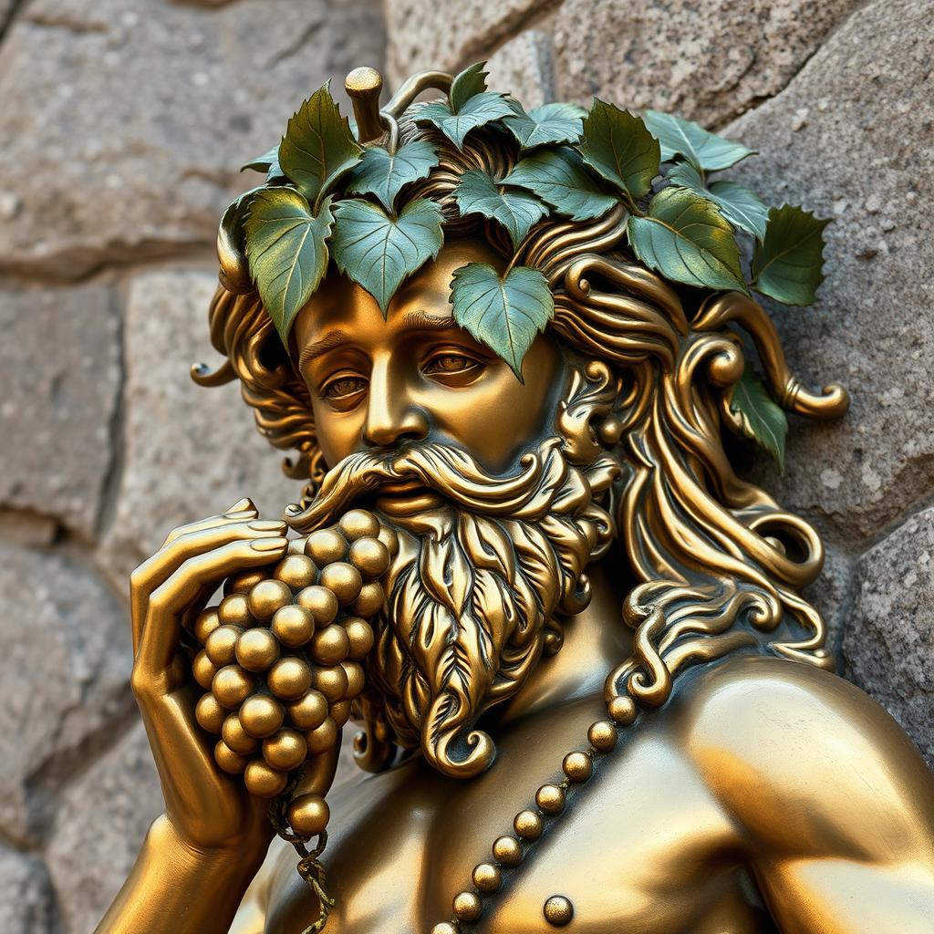 A magnificent brass statue depicting a hedonistic god, elegantly sculpted with intricate details