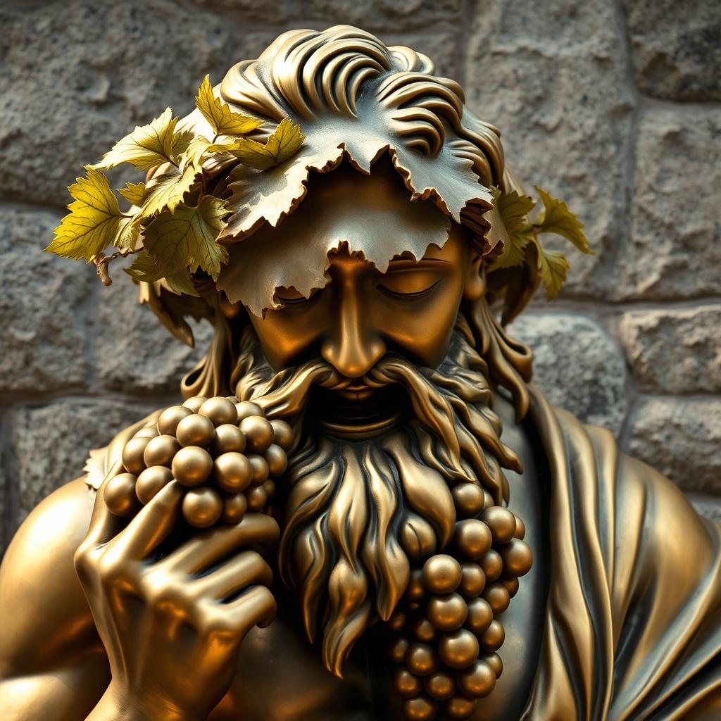 A magnificent brass statue depicting a hedonistic god, elegantly sculpted with intricate details