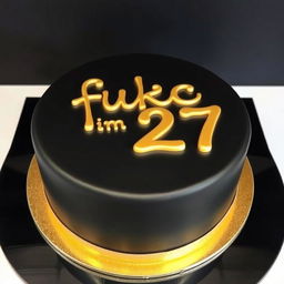 A stunning bento-style cake with a sleek black surface, elegantly adorned with a shimmering gold band circling the cake