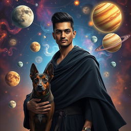 A visually stunning depiction of a 30-year-old Indian man with dark magical powers