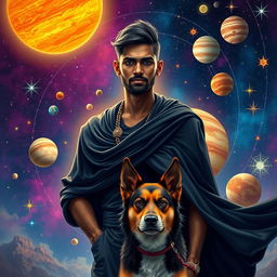 A visually stunning depiction of a 30-year-old Indian man with dark magical powers