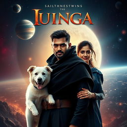 A captivating cinematic film poster featuring a 30-year-old Indian man with dark magical powers, showcasing his trimmed hair and wearing a dramatic black shrug