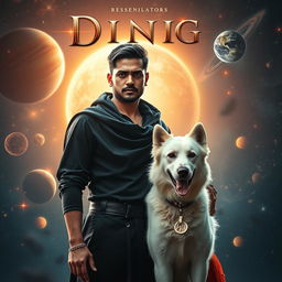 A captivating cinematic film poster featuring a 30-year-old Indian man with dark magical powers, showcasing his trimmed hair and wearing a dramatic black shrug