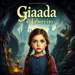 Un cartel de cine fascinante para la película titulada "Giada y el laberinto", que presenta a una niña italiana del año 2020