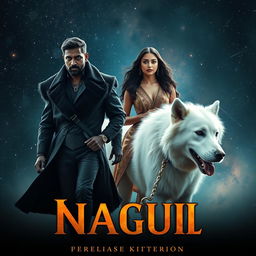 A cinematic fantasy movie poster featuring a 27-year-old Indian Black man with magical powers, dressed in a stylish black shrug