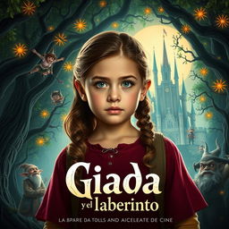 Un cartel de cine impresionante para la película titulada "Giada y el laberinto", que presenta a una niña italiana del año 2020