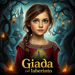 Un cartel de cine impresionante para la película titulada "Giada y el laberinto", que presenta a una niña italiana del año 2020