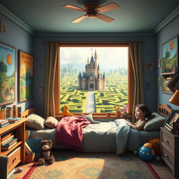 A fantasy movie scene depicting the bedroom of Giada, an adventurous Italian girl from 2020