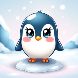 A cute chibi style penguin character, featuring large expressive eyes, a round body, and small flippers