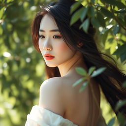 A graceful and artistic portrayal of a Korean woman, emphasizing beauty and elegance