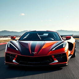 A striking supercar designed with sharp nose features and distinct elements reminiscent of the Corvette C8