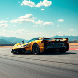 An eye-catching representation of a unique fusion between a Corvette C8 and a Pagani Utopia, adorned in a striking matte gold finish