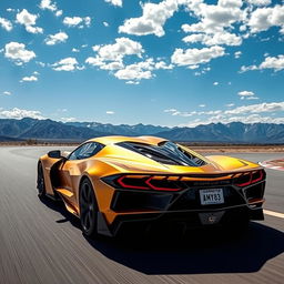 An exhilarating depiction of a unique fusion between a Corvette C8 and a Lamborghini Veneno, finished in an eye-catching matte gold