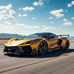 An exhilarating depiction of a unique fusion between a Corvette C8 and a Lamborghini Veneno, finished in an eye-catching matte gold