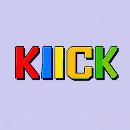 A vivid and colorful pixel art representation of the word 'KICK', with each letter designed in a playful and dynamic style