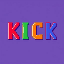 A vivid and colorful pixel art representation of the word 'KICK', with each letter designed in a playful and dynamic style