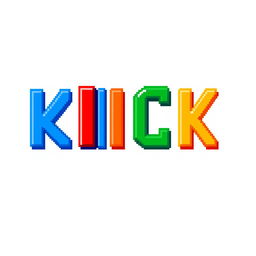 A 32x32 pixel art depiction of the word 'KICK', featuring each letter designed in a vibrant and stylized manner