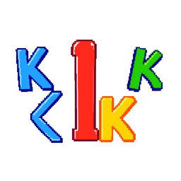 A 32x32 pixel art depiction of the word 'KICK', featuring each letter designed in a vibrant and stylized manner