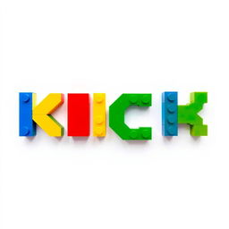 A creative representation of the word 'KICK' constructed from colorful Lego bricks