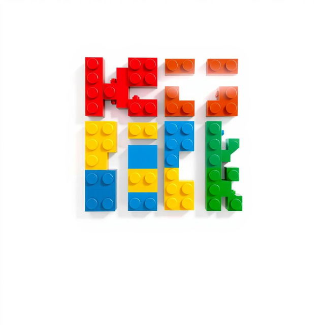 A 2D illustration of the word 'KICK' made entirely from Lego bricks, presented in a flat and playful style