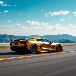 An impressive fusion of the Corvette C8 and Lamborghini Sian, showcased in a stunning matte gold finish