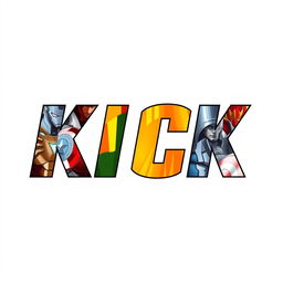 A striking poster featuring the bold text 'KICK' prominently displayed in the iconic Avengers font