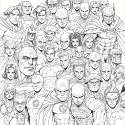 A captivating poster featuring a rich background composed of detailed sketches of various superheroes