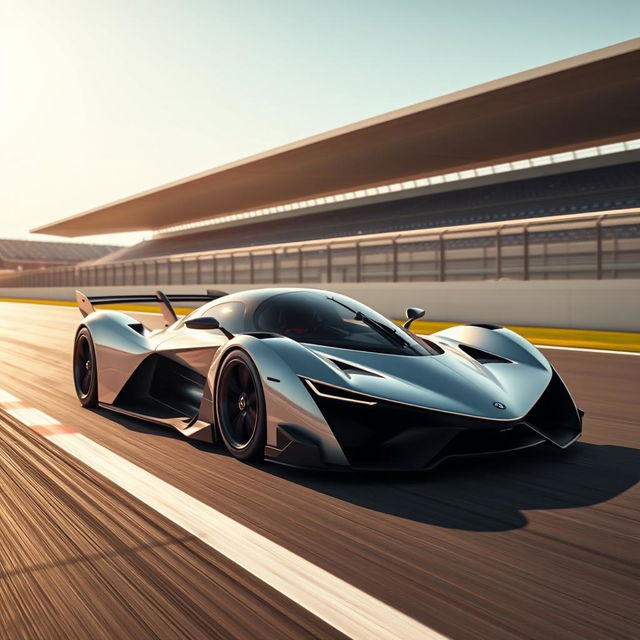 A cutting-edge 2025 race-legal hypercar, designed to rival the Porsche 963, showcasing a sleek, aerodynamic exterior inspired by the elegance of nature