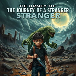 A dramatic and atmospheric cover for a science fiction story titled "The Journey of a Stranger