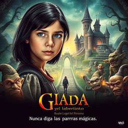 A cinematic movie poster for a fantasy film titled 'Giada y el laberinto'