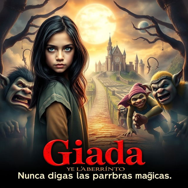 A cinematic movie poster for a fantasy film titled 'Giada y el laberinto'