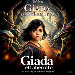 A cinematic movie poster for a fantasy film titled 'Giada y el laberinto'