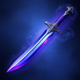 A detailed and artistic representation of a dagger made of steel, with a unique and vibrant violet hue